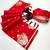 Red silk blend jacuard work festival saree with unstitched blouse piece