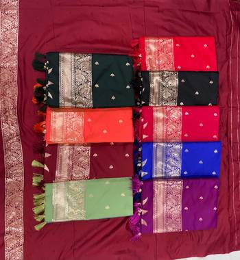 Orange silk blend jacuard work festival saree with unstitched blouse piece 3