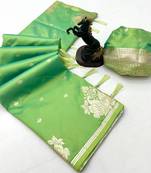 Pista silk blend jacuard work festival saree with unstitched blouse piece