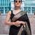 Black silk blend jacuard work festival saree with unstitched blouse piece