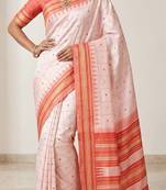 White orange silk blend jacuard work festival saree with unstitched blouse piece