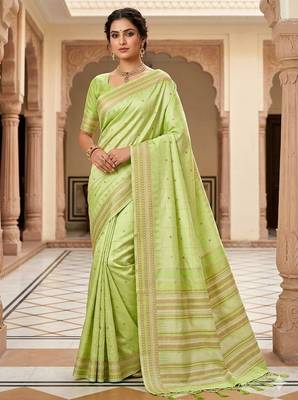 Pista silk blend jacuard work festival saree with unstitched blouse piece 1