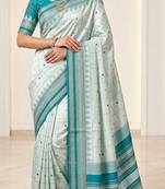 White rama silk blend jacuard work festival saree with unstitched blouse piece