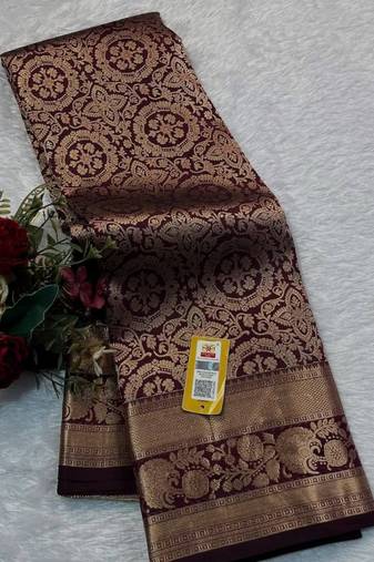 Maroon silk blend jacuard work festival saree with unstitched blouse piece