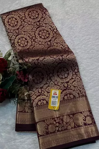 Maroon silk blend jacuard work festival saree with unstitched blouse piece