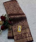 Maroon silk blend jacuard work festival saree with unstitched blouse piece