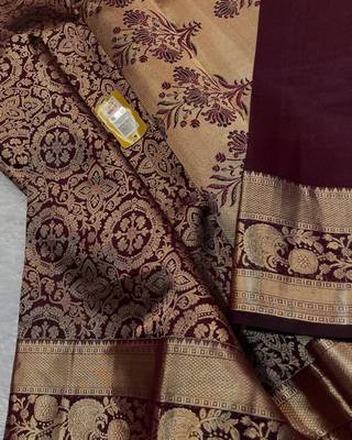 Maroon silk blend jacuard work festival saree with unstitched blouse piece 2