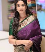 Purple green silk blend jacuard work festival saree with unstitched blouse piece
