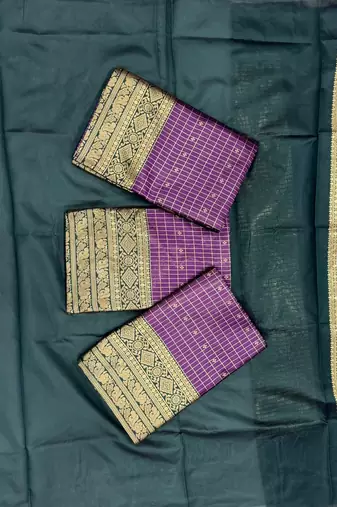 Purple green silk blend jacuard work festival saree with unstitched blouse piece