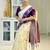 Off white purple silk blend jacuard work festival saree with unstitched blouse piece