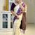 Off white purple silk blend jacuard work festival saree with unstitched blouse piece