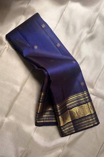 Blue silk blend jacuard work festival saree with unstitched blouse piece