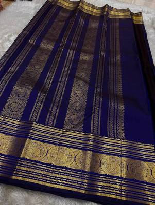 Blue silk blend jacuard work festival saree with unstitched blouse piece 2