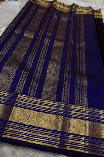 Blue silk blend jacuard work festival saree with unstitched blouse piece