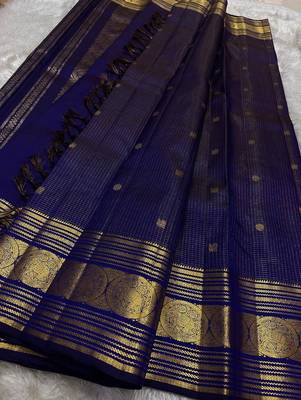 Blue silk blend jacuard work festival saree with unstitched blouse piece 3