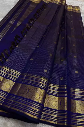 Blue silk blend jacuard work festival saree with unstitched blouse piece