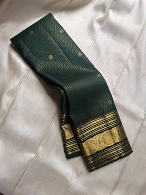 Green silk blend jacuard work festival saree with unstitched blouse piece 1