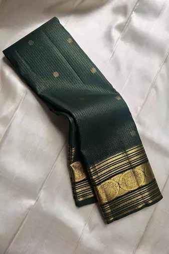 Green silk blend jacuard work festival saree with unstitched blouse piece
