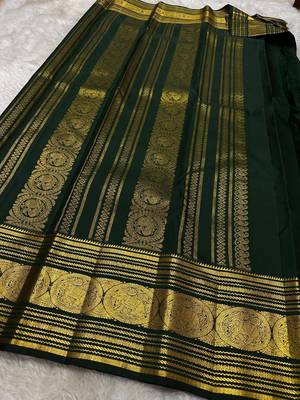 Green silk blend jacuard work festival saree with unstitched blouse piece 2