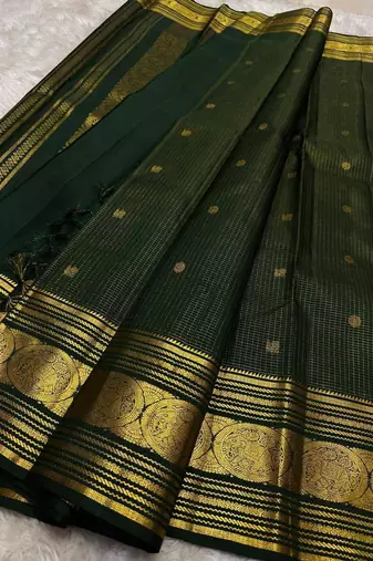 Green silk blend jacuard work festival saree with unstitched blouse piece