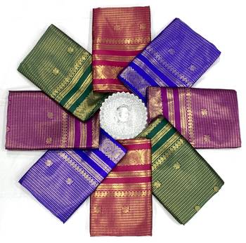 Green silk blend jacuard work festival saree with unstitched blouse piece 5