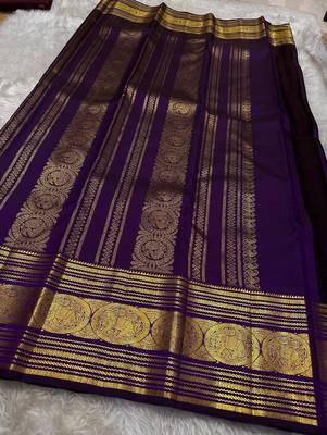 Purple silk blend jacuard work festival saree with unstitched blouse piece 2