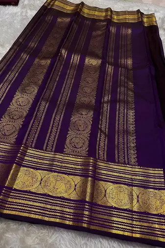 Purple silk blend jacuard work festival saree with unstitched blouse piece