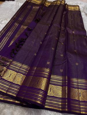 Purple silk blend jacuard work festival saree with unstitched blouse piece 3
