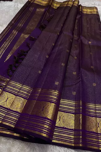 Purple silk blend jacuard work festival saree with unstitched blouse piece