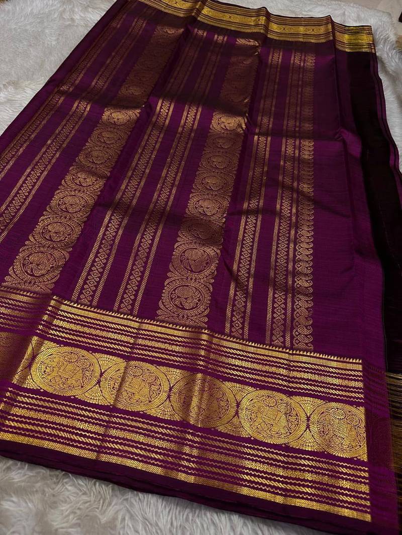 Wine silk blend jacuard work festival saree with unstitched blouse piece