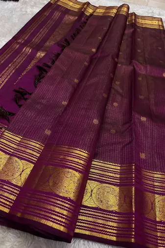 Wine silk blend jacuard work festival saree with unstitched blouse piece