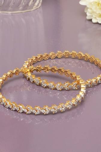 Luminous links solitaire gold plated diamond bangles