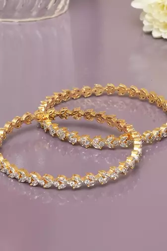 Luminous links solitaire gold plated diamond bangles