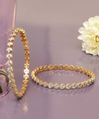 Luminous links solitaire gold plated diamond bangles 2
