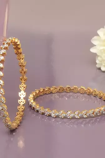 Luminous links solitaire gold plated diamond bangles