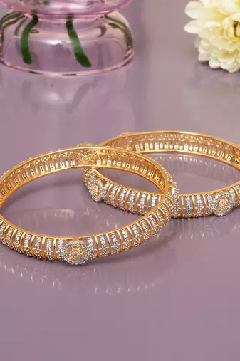 Twining spark gold plated diamond bangles