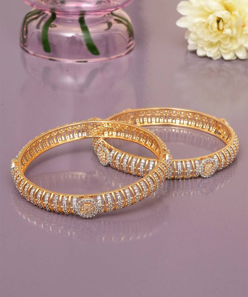 Twining spark gold plated diamond bangles
