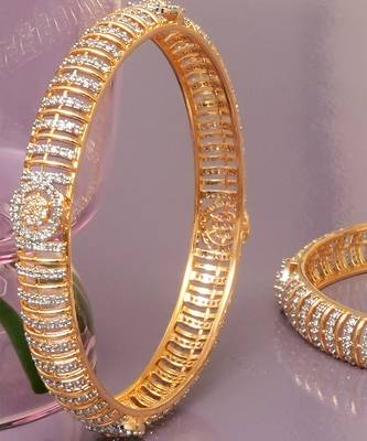 Twining spark gold plated diamond bangles 3
