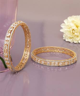 Orbiting leaf gold plated diamond bangles 2