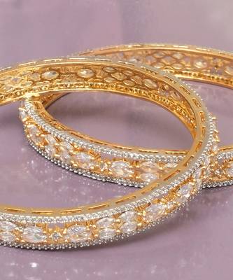 Orbiting leaf gold plated diamond bangles 4
