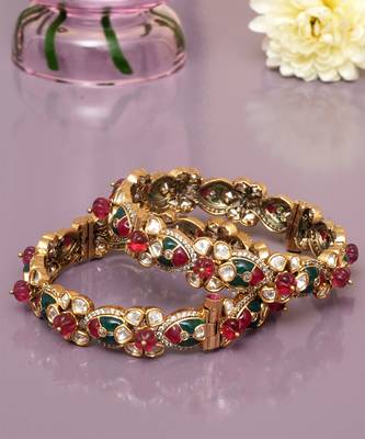 Crimson glow ruby red and emerald green diamond bangles 1