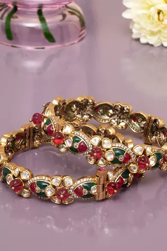 Crimson glow ruby red and emerald green diamond bangles