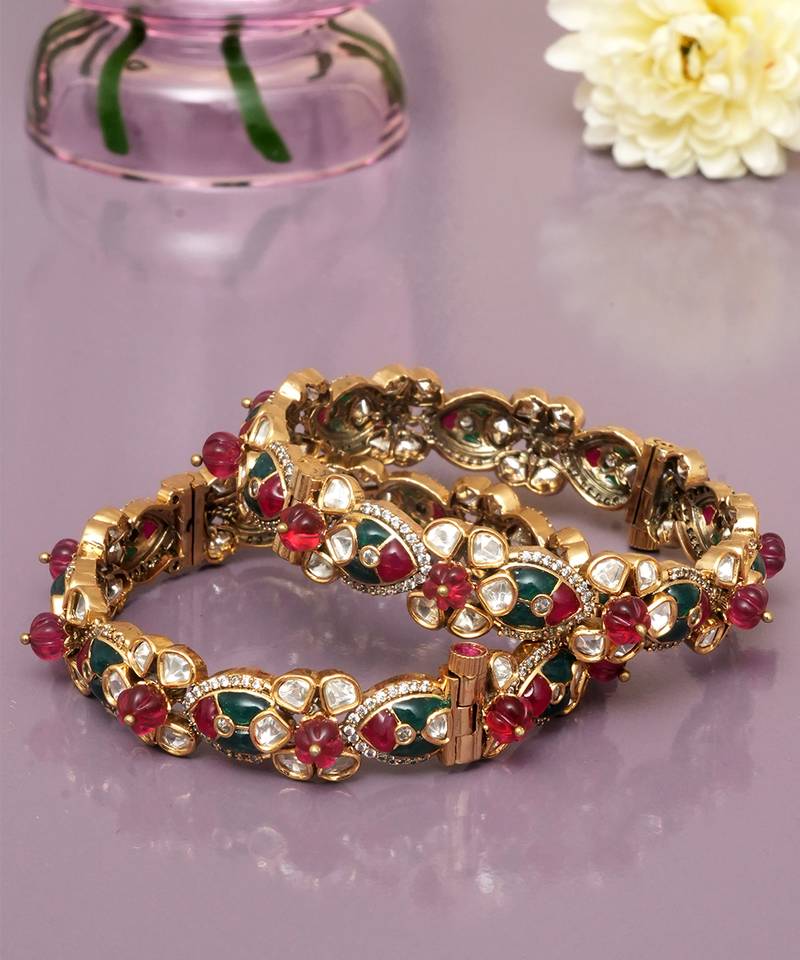 Crimson glow ruby red and emerald green diamond bangles