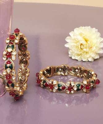 Crimson glow ruby red and emerald green diamond bangles 2