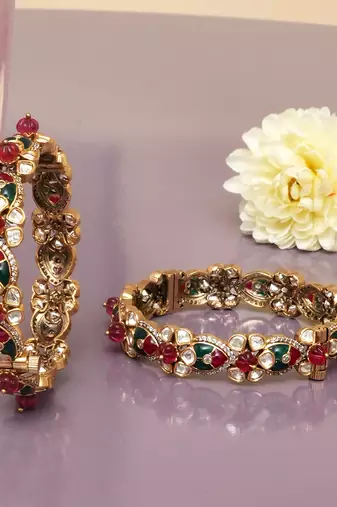 Crimson glow ruby red and emerald green diamond bangles