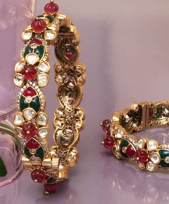 Crimson glow ruby red and emerald green diamond bangles 3