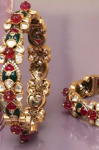 Crimson glow ruby red and emerald green diamond bangles