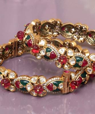 Crimson glow ruby red and emerald green diamond bangles 4