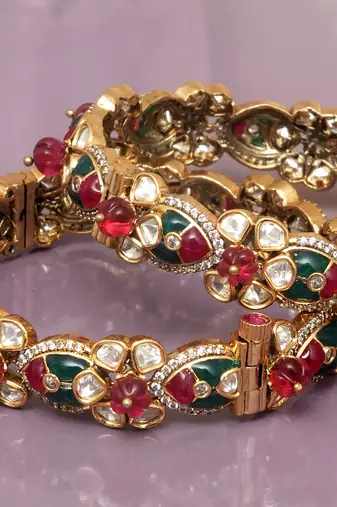 Crimson glow ruby red and emerald green diamond bangles