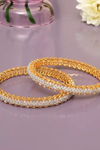 Endless embrace solitaire gold plated diamond bangles